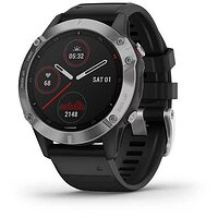 Спортивные часы Fenix 6 серебристый с черным ремешком Garmin 