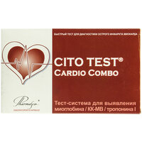 Тест CITO TEST (Ціто Тест) Cardio Combo для визначення тропоніну I, КК-МВ, міоглобіну в цільній крові, сироватці та плазмі 1 шт