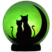 Соляной светильник с деревянными элементами цветной "Коты на Луне" (3-4 кг) "Артёмсоль"