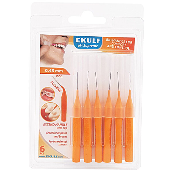 Щітки для міжзубних проміжків Ekulf ph professional 0.45 мм (6 шт.) помаранчеві