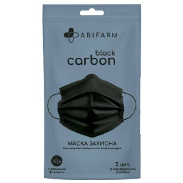 Защитная маска Abifarm BLACK CARBON с угольным фильтром, 3-слой стер биоразлагаемая (5 шт)