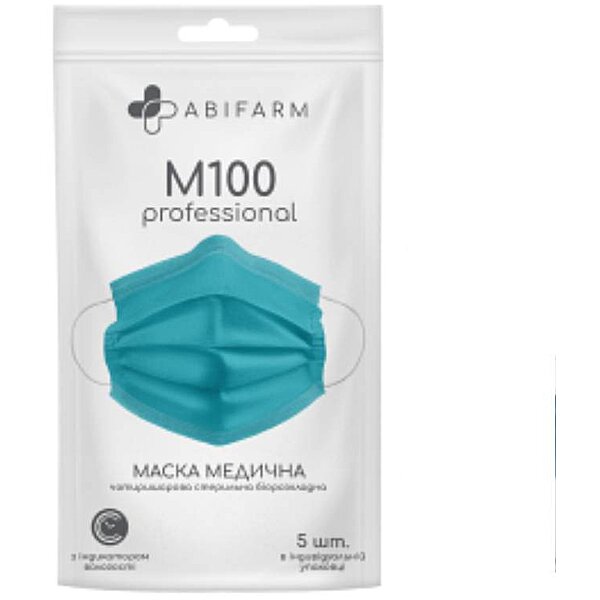 Медицинская маска Abifarm М100 professional с индикатором влажности, 4-слой стер биоразлагаемая (5 шт)
