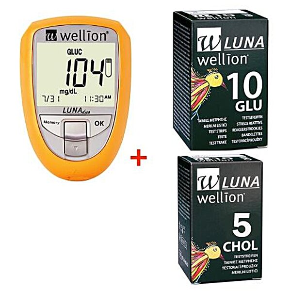 Акційний набір Глюкометр Wellion Luna Duo + тест - смужки №10 шт . ( глюкоза) + тест - смужки №5 ( холестерин )