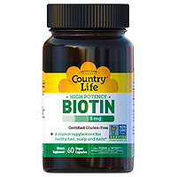 Витамины группы В Biotin (Биотин) 5000 мкг 60 капсул ТМ Кантри Лайф / Country Life