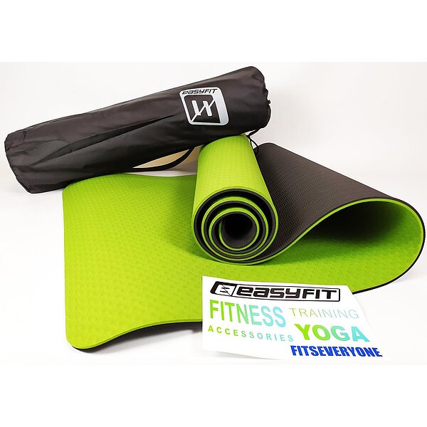 Коврик для йоги и фитнеса EasyFit TPE+TC 6 мм двухслойный + Чехол зеленый с черным S53-1112