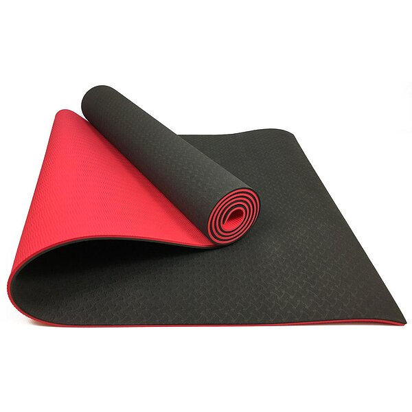 Коврик для йоги и фитнеса EasyFit TPE+TC 6 мм двухслойный черный-красный S53-1104