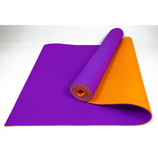 Коврик для йоги и фитнеса EasyFit TPE+TC 6 мм двухслойный фиолетовый-оранжевый S53-1132
