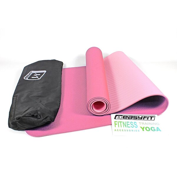 Коврик для йоги и фитнеса EasyFit TPE+TC 6 мм двухслойный + Чехол розовый cо св.розовым S53-1117