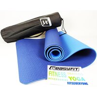 Коврик для йоги и фитнеса EasyFit TPE+TC 6 мм двухслойный + Чехол синий с голубым S53-1111