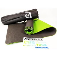 Коврик для йоги и фитнеса EasyFit TPE+TC 6 мм двухслойный + Чехол черный с зеленым S53-1108