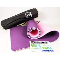Коврик для йоги и фитнеса EasyFit TPE+TC 6 мм двухслойный + Чехол фиолетовый с розовый S53-1122