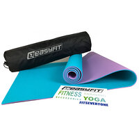 Коврик для йоги и фитнеса EasyFit TPE+TC 6 мм двухслойный + Чехол мятный с фиолетовым S53-1115