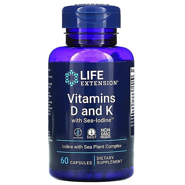 Витамины D и K с морским йодом Life Extension 60 капсул